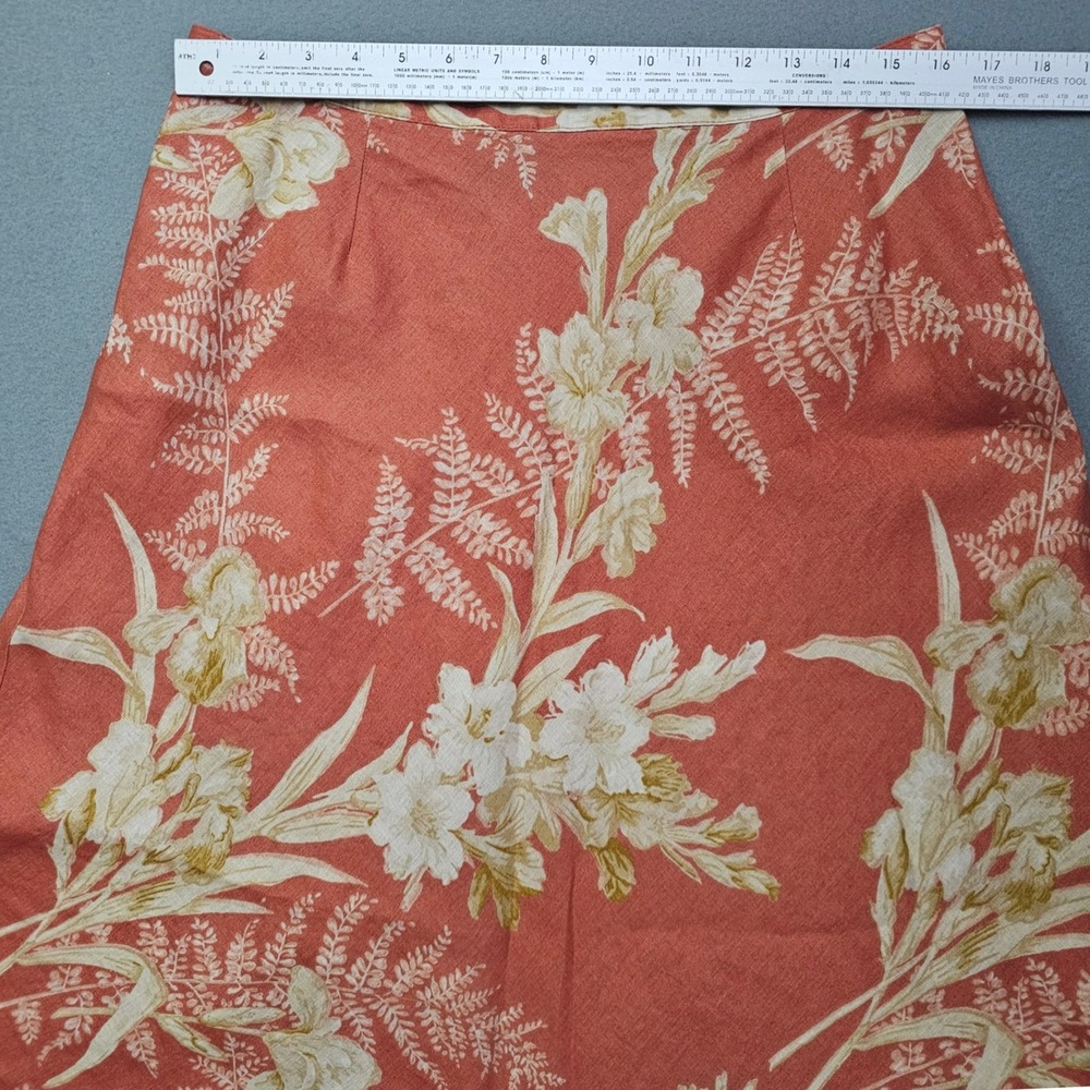 Vtg Liz Claiborne Linen Midi Skirt 16 Burnt Orange Cream Floral Earthy Boho Fall - Picture 6 of 10